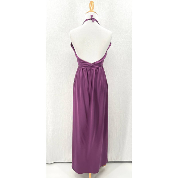 FLEUR DU MAL Dress Womens Small Purple Silk Halter Maxi High Slit Surplice - Picture 3 of 16
